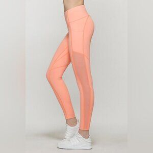 Titika Women’s Compress Mesh Leggings Cropped Orange Peach High Rise Waist XS